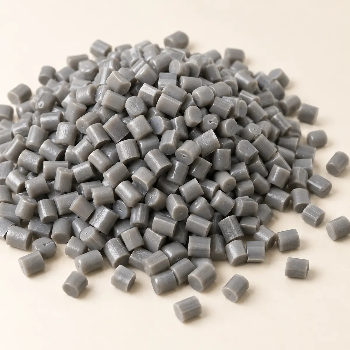 Recycled plastic granules in grey