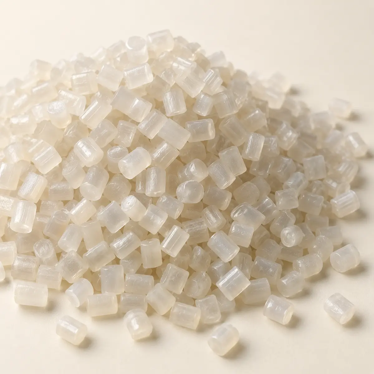 Recycled plastic granules in natural