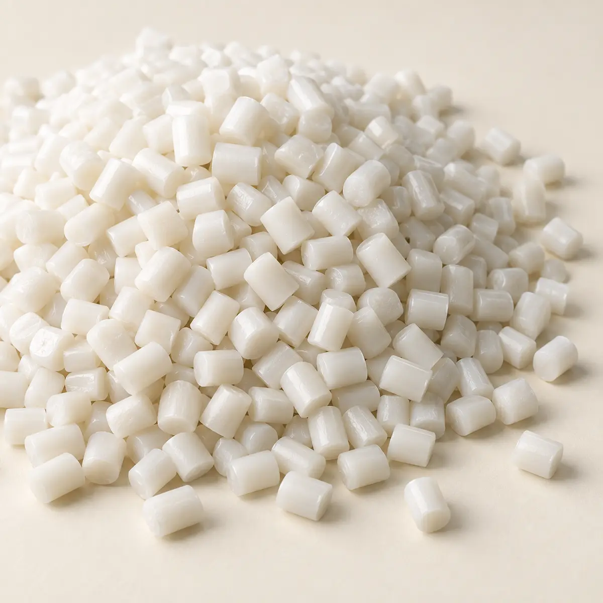 Recycled plastic granules in white